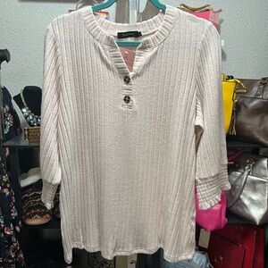 Cream Colored Casual Ribbed Top